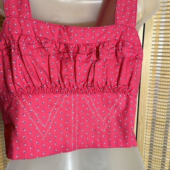 Vintage Handmade Cropped Pink Tank Top Tiny Floral Print Button Front No Size - Picture 11 of 16